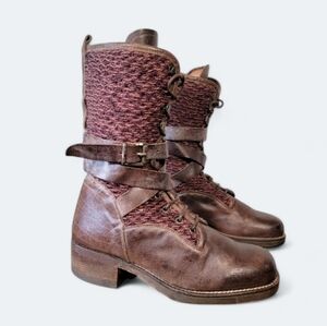 Buttero Leather Lace Up Military Style Boots Distressed Moto Combat Size 40